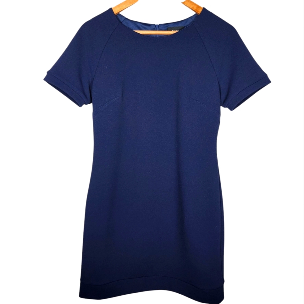 VICI Dress Womens Sheath Short Sleeve Round Neck Lined Back Zip Blue Small